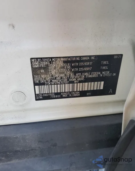 2021 Toyota Rav4 Le из США, поврежденный, VIN 2T3K1RFV7MC157007